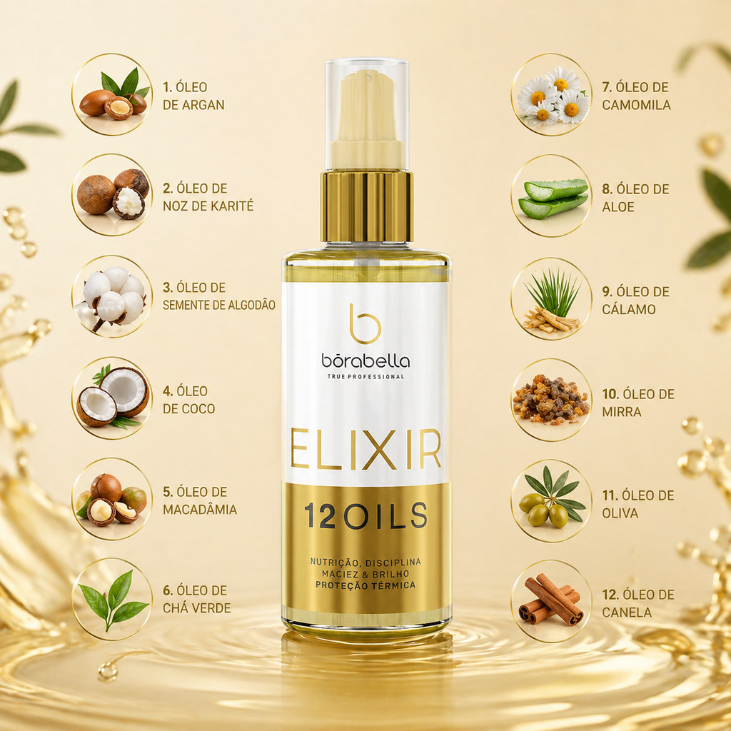 Elixir Borabella 12 Oils Reparador Finalizador Protetor Capilar 60ml - Imagem 3