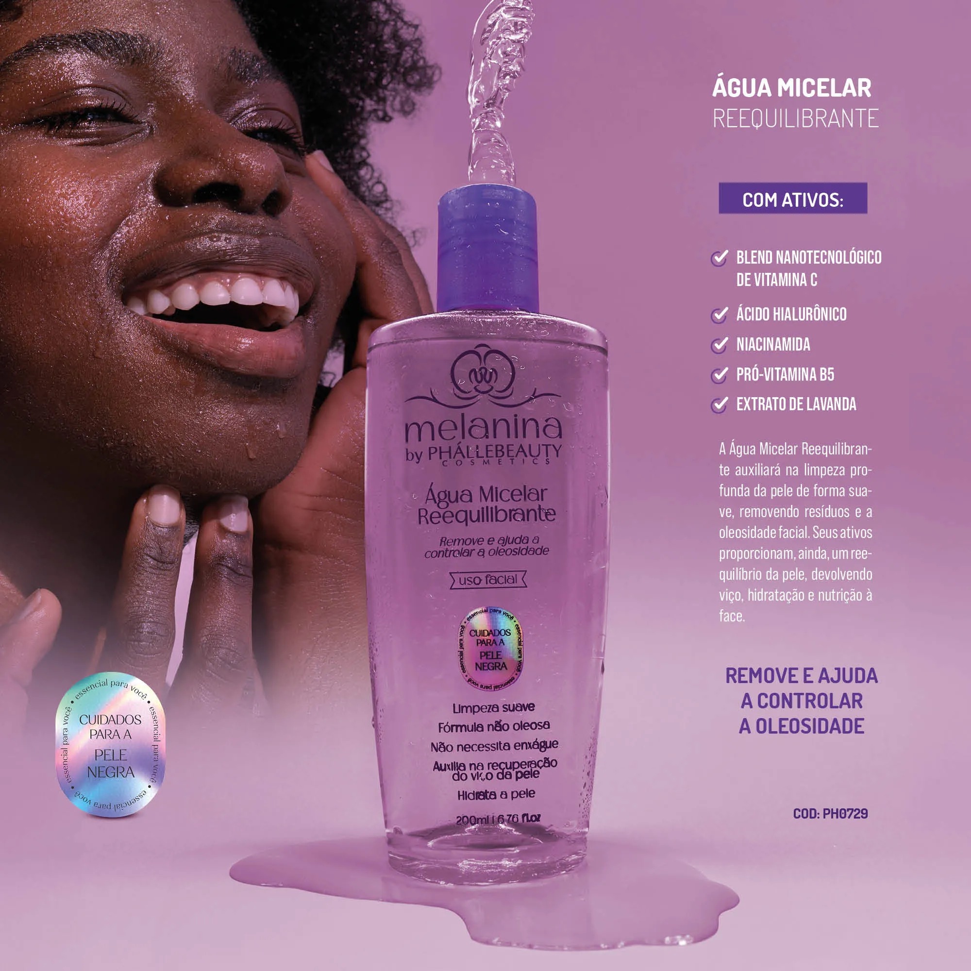 Água Micelar Reequilibrante Limpeza Hidratação e Controle da Oleosidade 200ml - Imagem 2