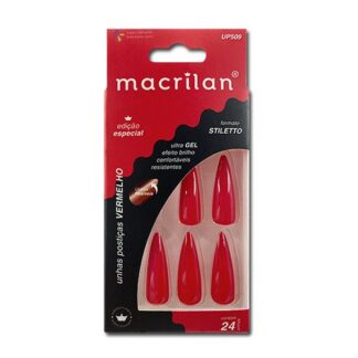 Unhas Posticas Stiletto Vermelho Macrilan Up509