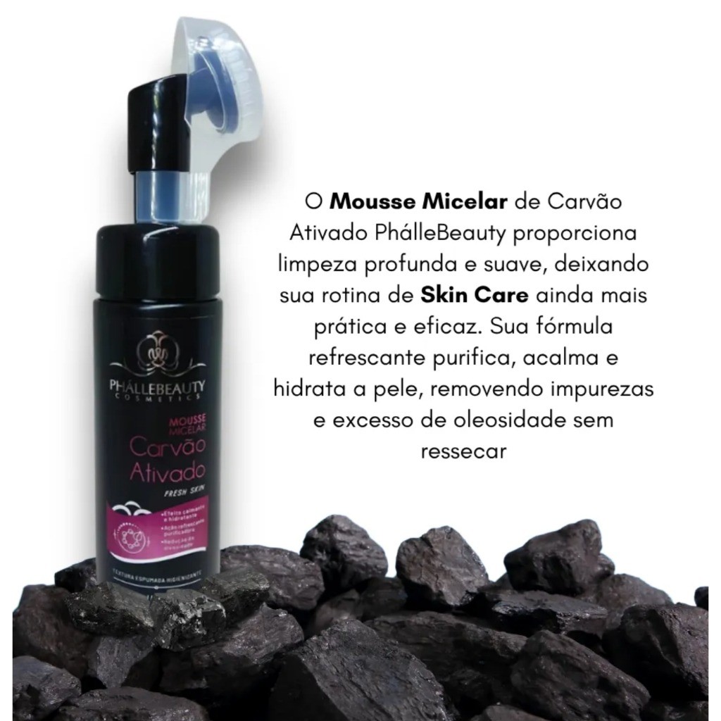 Mousse Micelar Carvão Ativado PhálleBeauty Limpeza Facial 150ml - Imagem 6