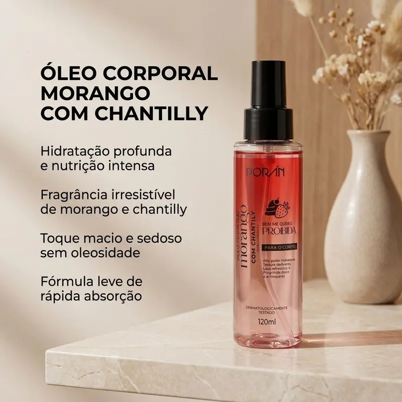 Óleo Corporal Porán Morango com Chantilly Hidratante 120ml - Imagem 3