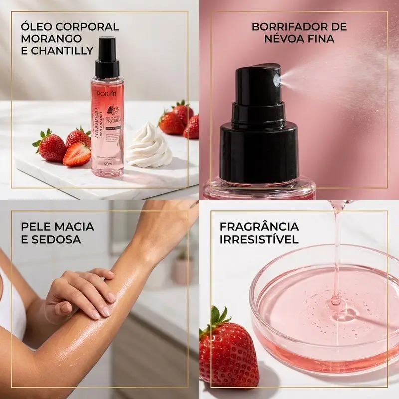Óleo Corporal Porán Morango com Chantilly Hidratante 120ml - Imagem 4