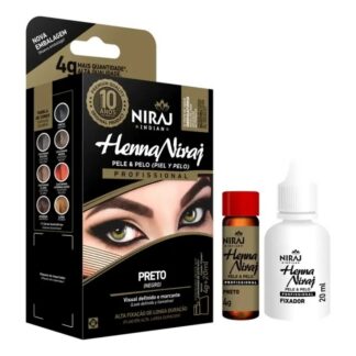 Kit Henna para Sobrancelhas Preto 4g + Fixador 20ml Niraj Indian