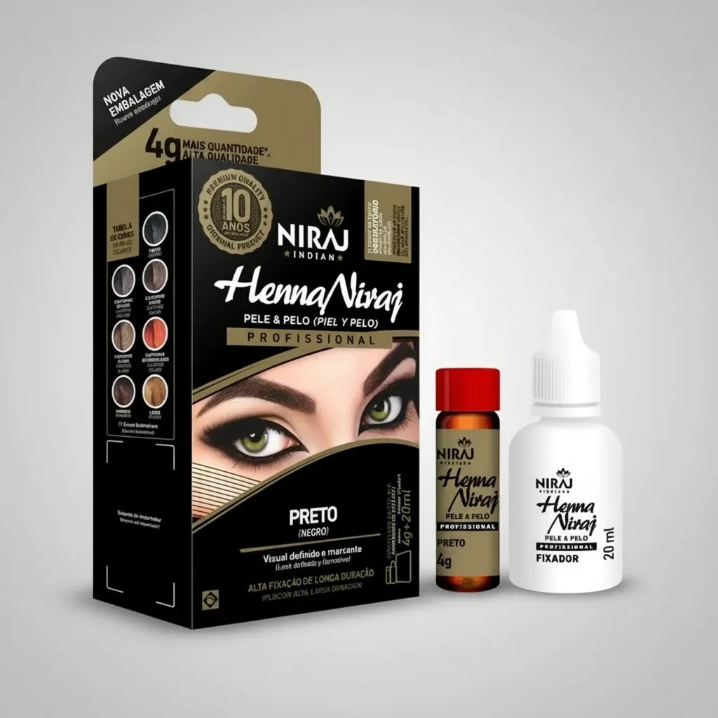 Kit Henna para Sobrancelhas Preto 4g + Fixador 20ml Niraj Indian - Imagem 2