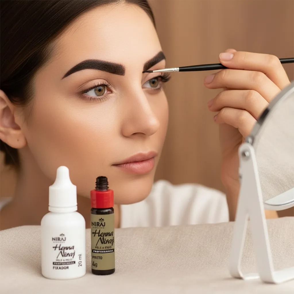 Kit Henna para Sobrancelhas Preto 4g + Fixador 20ml Niraj Indian - Imagem 3