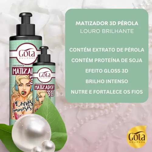Matizador Condicionador 3D Pérola Gota Dourada 300ml para Cabelos Loiros - Imagem 2