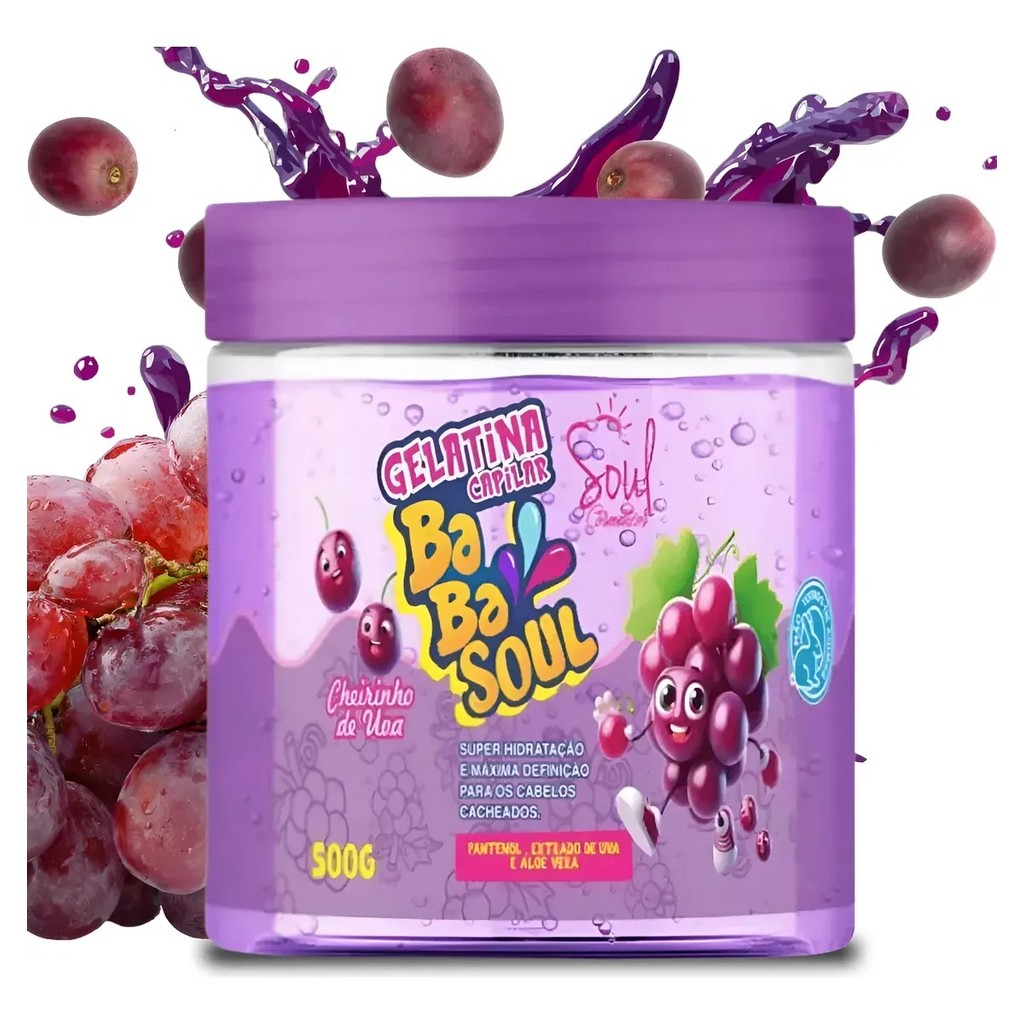 Gelatina Capilar BabaSoul Uva 500g Definição para Cachos