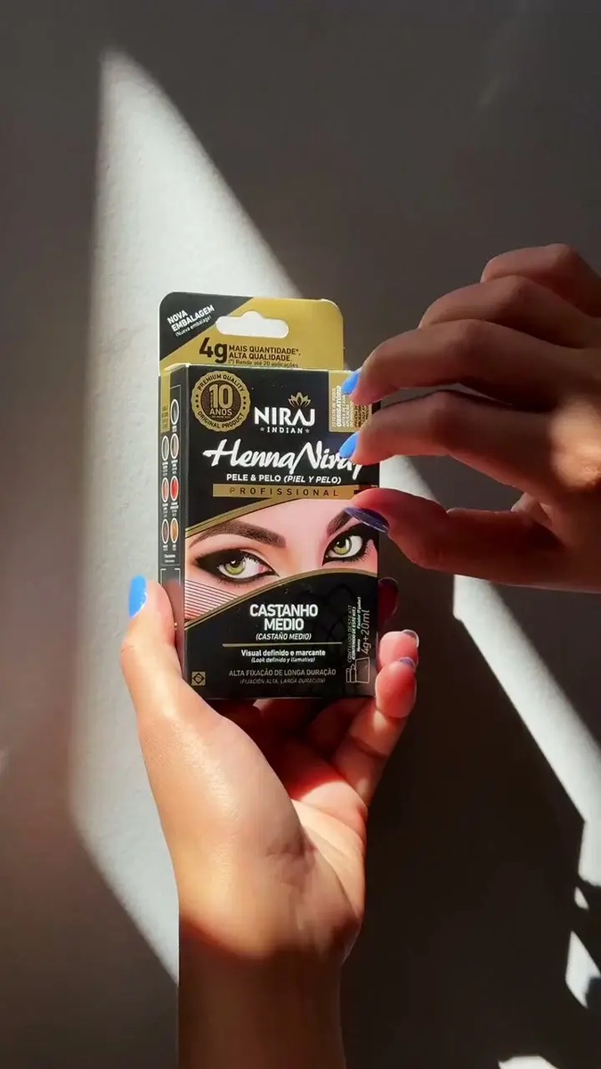 Henna Niraj Indian Castanho Médio 4g + Fixador 20ml para Sobrancelhas Descrição: - Imagem 3
