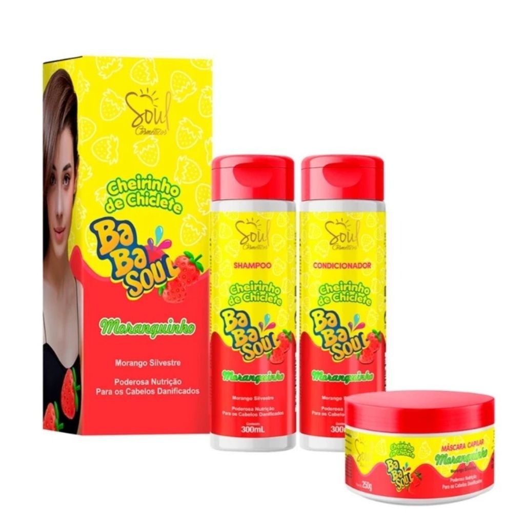 Kit BabaSoul Cheirinho de Chiclete Shampoo Condicionador e Máscara