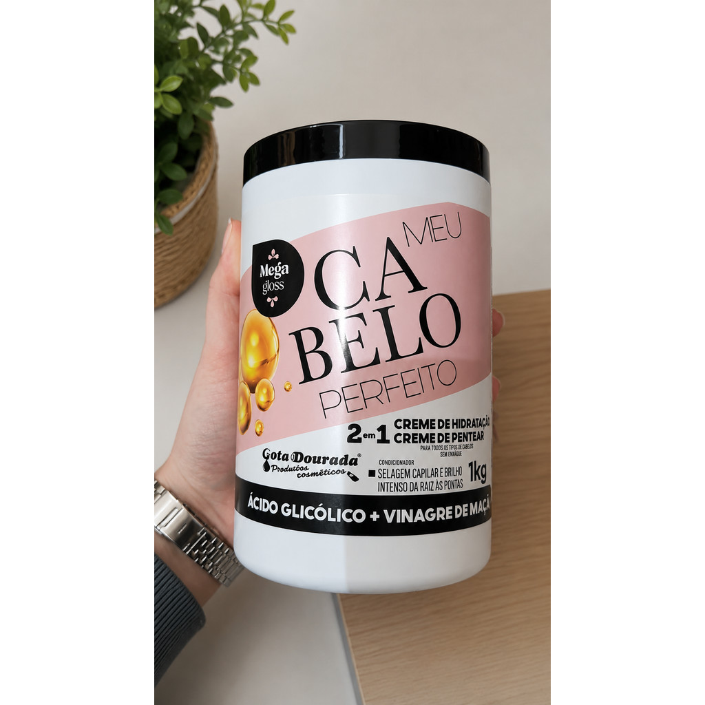 Creme de Pentear Meu Cabelo Perfeito Ácido Glicólico e Vinagre de Maçã Gota Dourada 1Kg - Imagem 2
