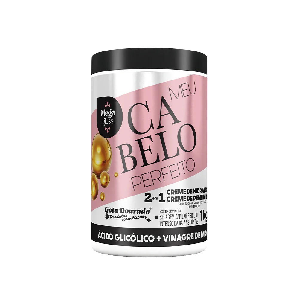 Creme de Pentear Meu Cabelo Perfeito Ácido Glicólico e Vinagre de Maçã Gota Dourada 1Kg - Imagem 6