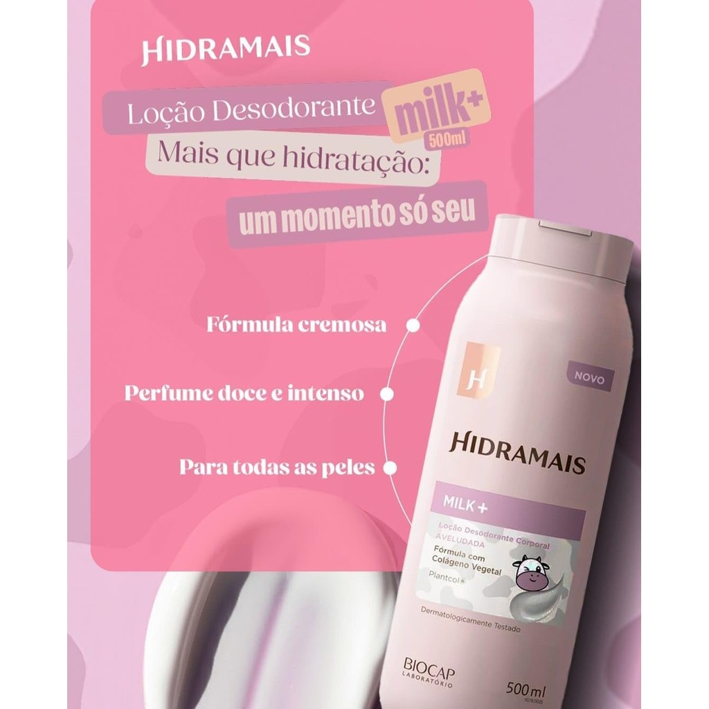 Loção Corporal Hidramais Milk+ 500ml - Hidratante Profundo, Rápida Absorção e Toque Aveludado - Creme para o Corpo - Imagem 8