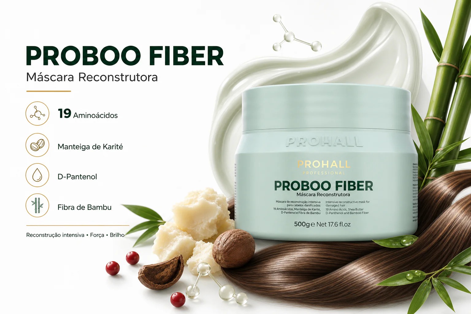Máscara de Reconstrução Intensiva Prohall Proboo Fiber 500g - Imagem 3
