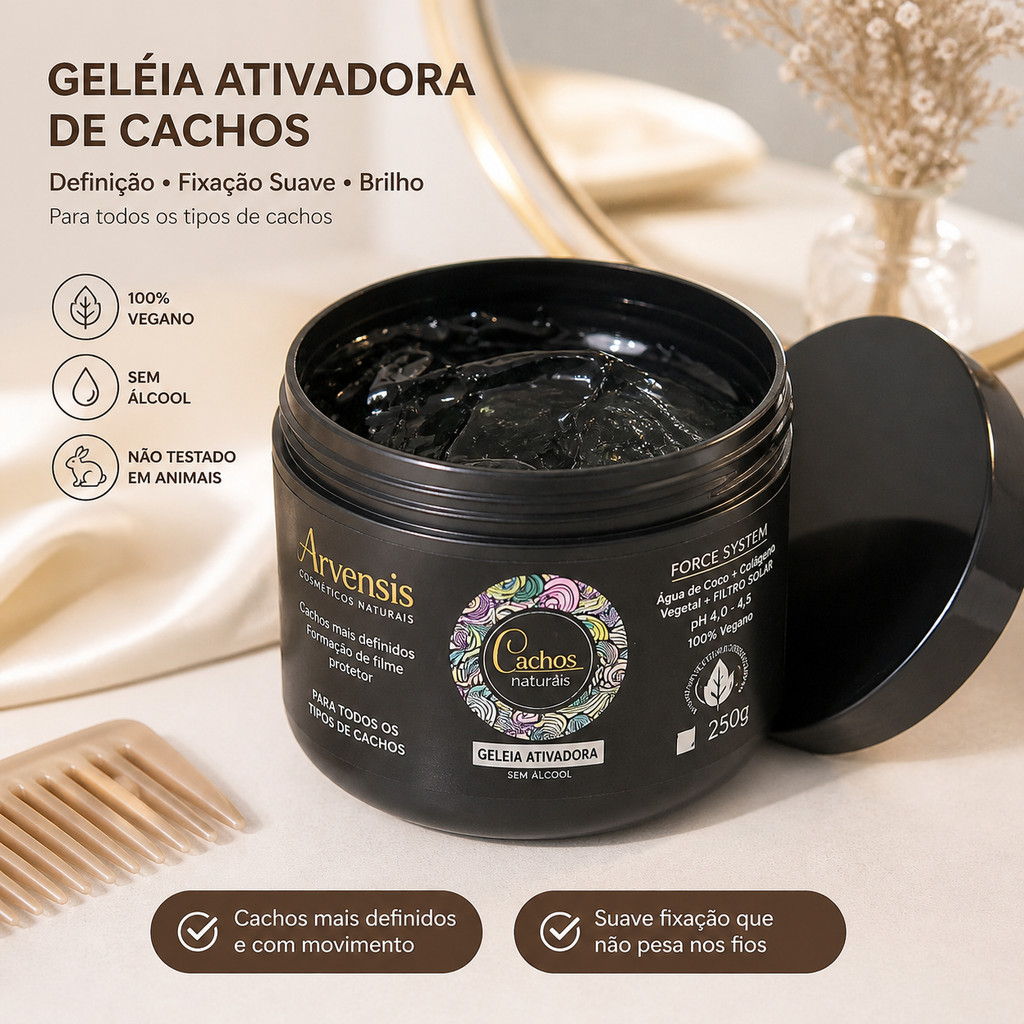 Geléia Ativadora de Cachos Arvensis Suave 300g Definição Antifrizz e Proteção Solar - Imagem 4