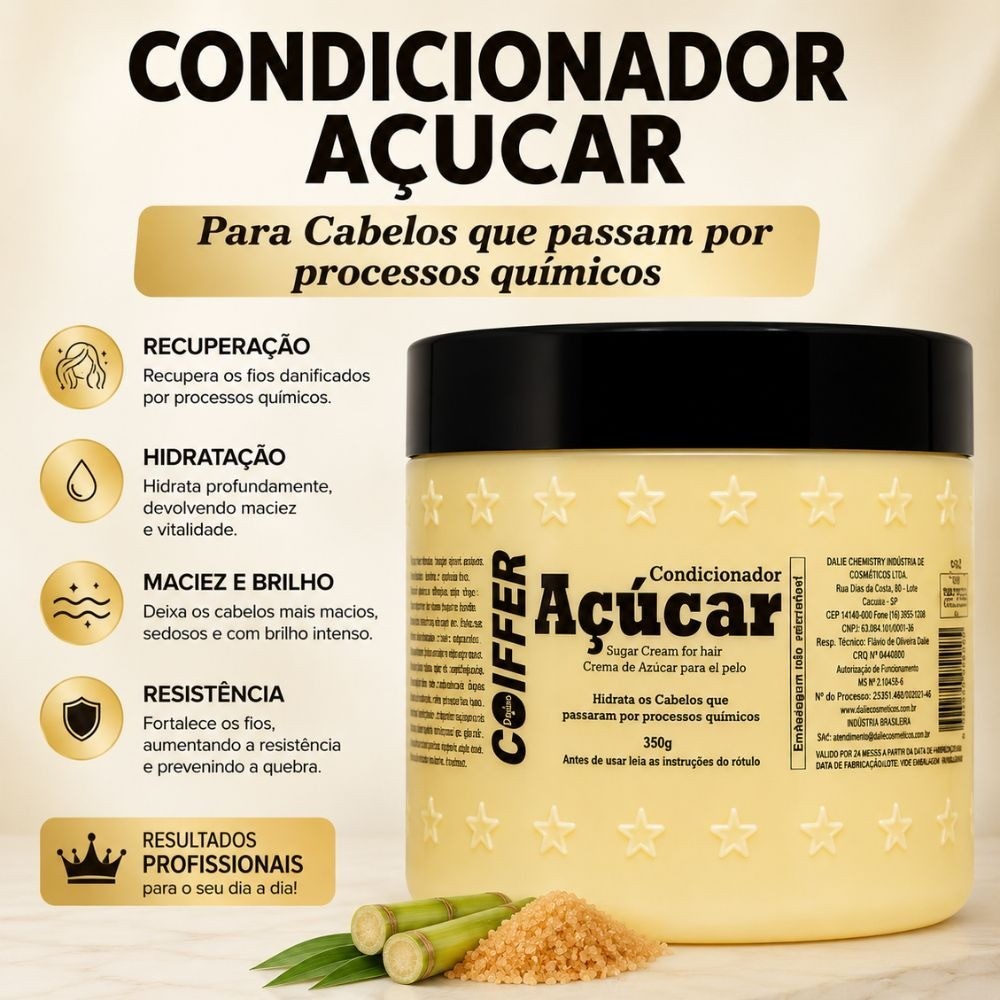 Condicionador Açúcar Coiffer 350g Recuperação para Cabelos Emborrachados - Imagem 2