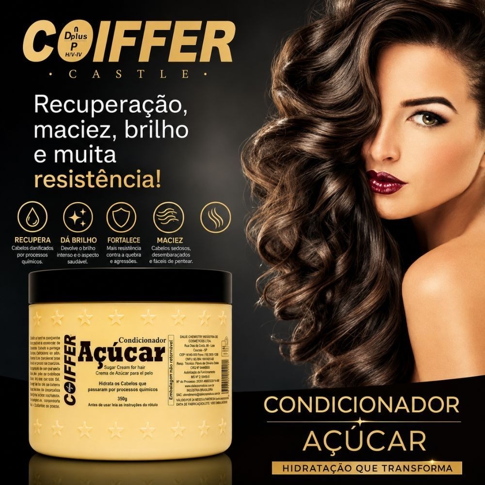 Condicionador Açúcar Coiffer 350g Recuperação para Cabelos Emborrachados - Imagem 8