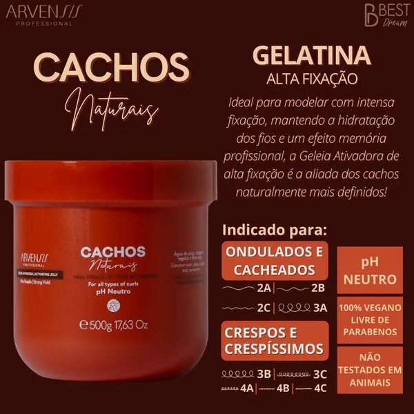 Geleia Ativadora Cachos Arvensis Forte Definição Antifrizz Fixação 500g - Imagem 3