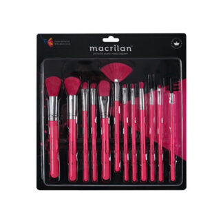 Kit COM12 Pincéis Para Maquiagem EN001 Rosa Neon Macrilan