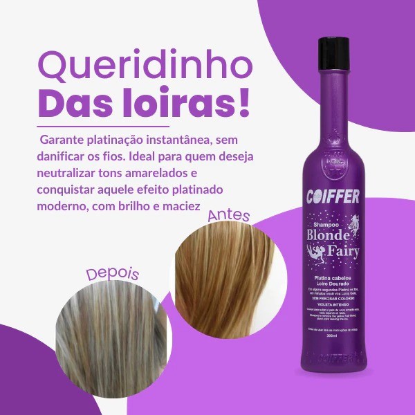 Shampoo Blonde Fairy Coiffer 300ml Matizador Desamarelador - Imagem 7