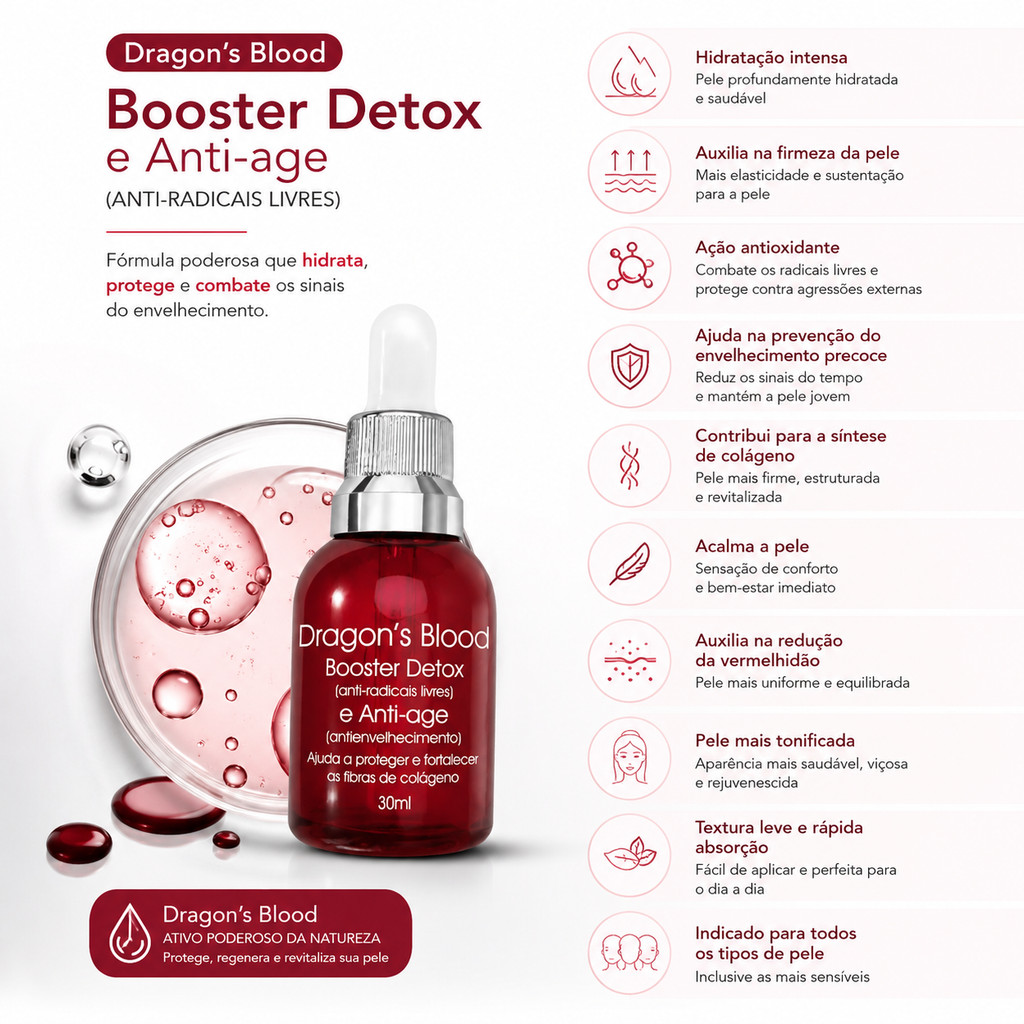Sérum Facial Dragon's Blood Booster Detox Koloss Ácido Hialurônico 30ml