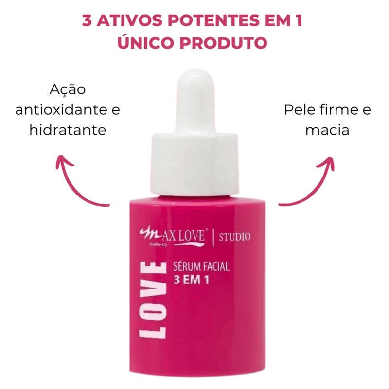 Sérum Facial 3 em 1 Max Love Vitamina C Rosa Mosqueta e Ácido Hialurônico 30ml - Imagem 2