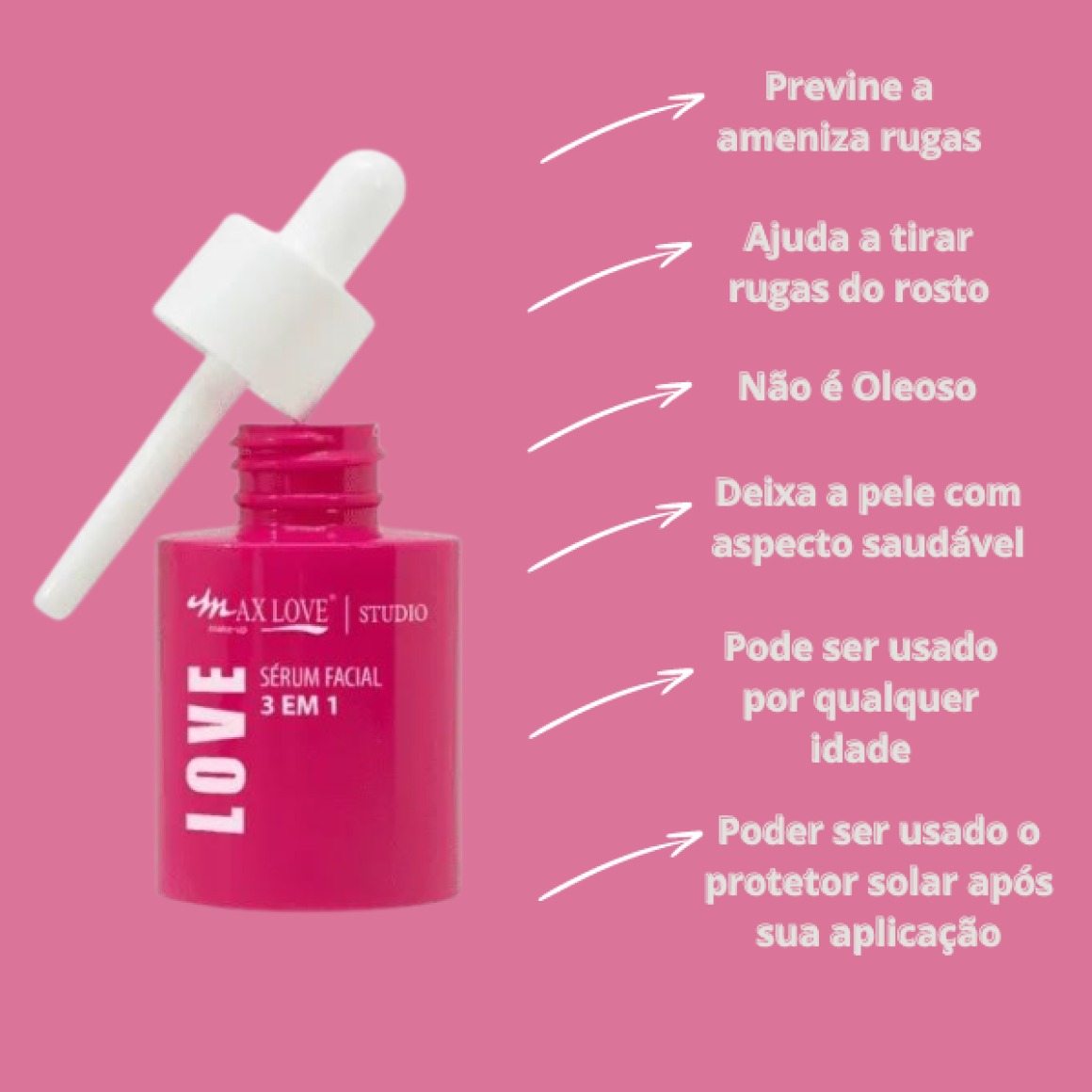 Sérum Facial 3 em 1 Max Love Vitamina C Rosa Mosqueta e Ácido Hialurônico 30ml - Imagem 4