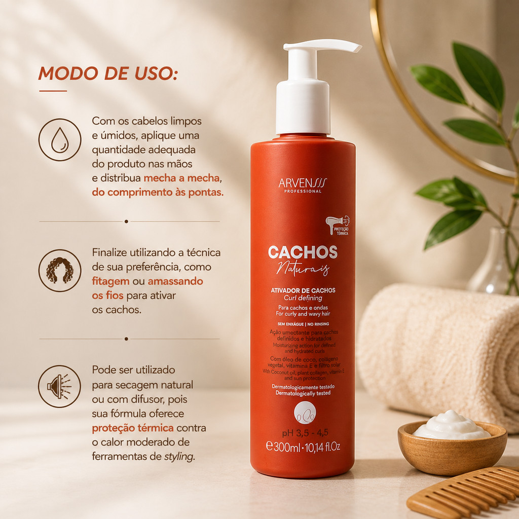 Ativador de Cachos Arvensis Cosméticos 300ml para cabelos ondulados e cacheados - Imagem 4