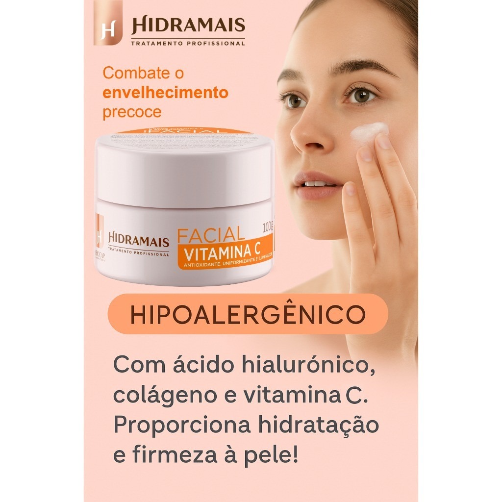 Creme Facial Hidramais Vitamina C 100 g Antioxidante Uniformizador e Iluminador - Imagem 5