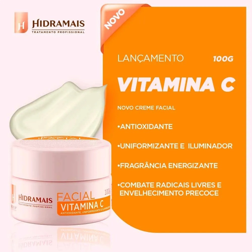 Creme Facial Hidramais Vitamina C 100 g Antioxidante Uniformizador e Iluminador - Imagem 6